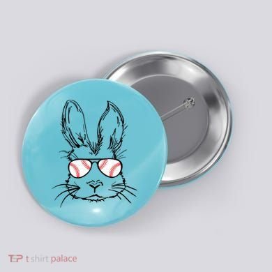 Bunny Face With Baseball Sunglasses Easter Day Gift Button