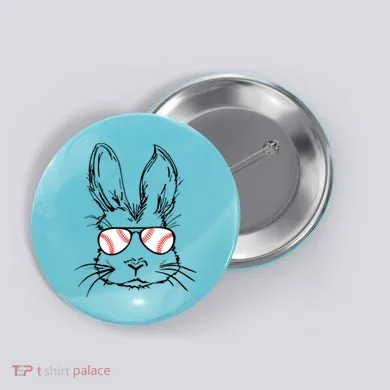 Bunny Face With Baseball Sunglasses Easter Day Gift Button