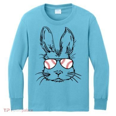 Bunny Face With Baseball Sunglasses Easter Day Gift Kids Long Sleeve Shirt