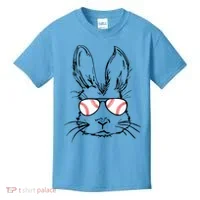 Bunny Face With Baseball Sunglasses Easter Day Gift Kids T-Shirt thumb 0