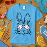 Bunny Face With Baseball Sunglasses Easter Day Gift Kids T-Shirt thumb 3