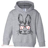 Bunny Face With Baseball Sunglasses Easter Day Gift Toddler Hoodie thumb 0
