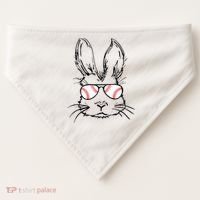 Bunny Face With Baseball Sunglasses Easter Day Gift USA-Made Doggie Bandana thumb 0