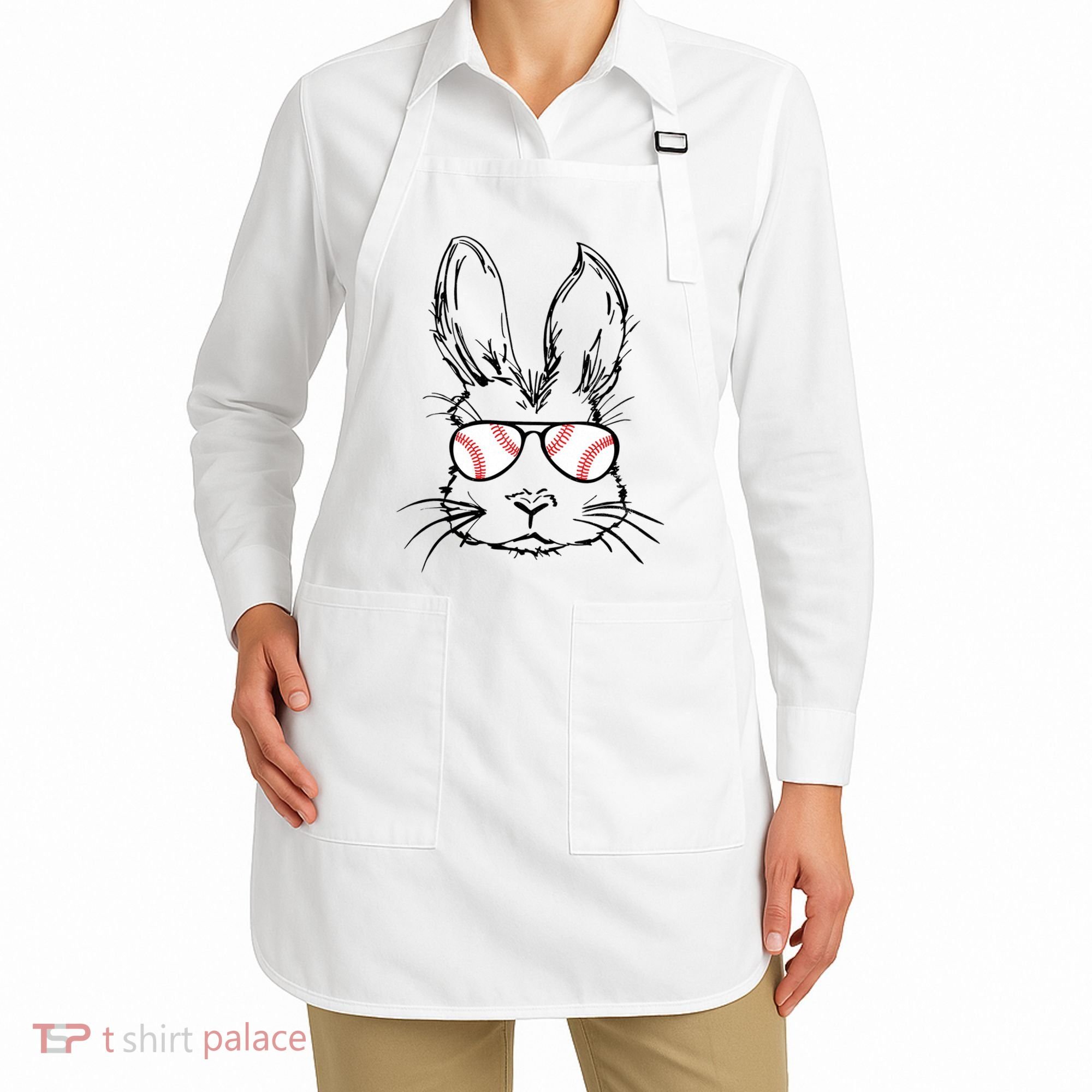 Bunny Face With Baseball Sunglasses Easter Day Gift Apron