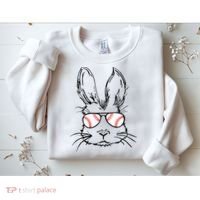 Bunny Face With Baseball Sunglasses Easter Day Gift Sweatshirt thumb 2