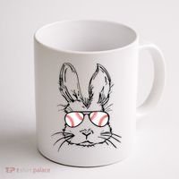 Bunny Face With Baseball Sunglasses Easter Day Gift Coffee Mug thumb 1