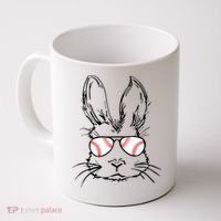 Bunny Face With Baseball Sunglasses Easter Day Gift Coffee Mug thumb 0
