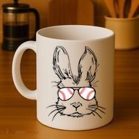 Bunny Face With Baseball Sunglasses Easter Day Gift Coffee Mug thumb 4