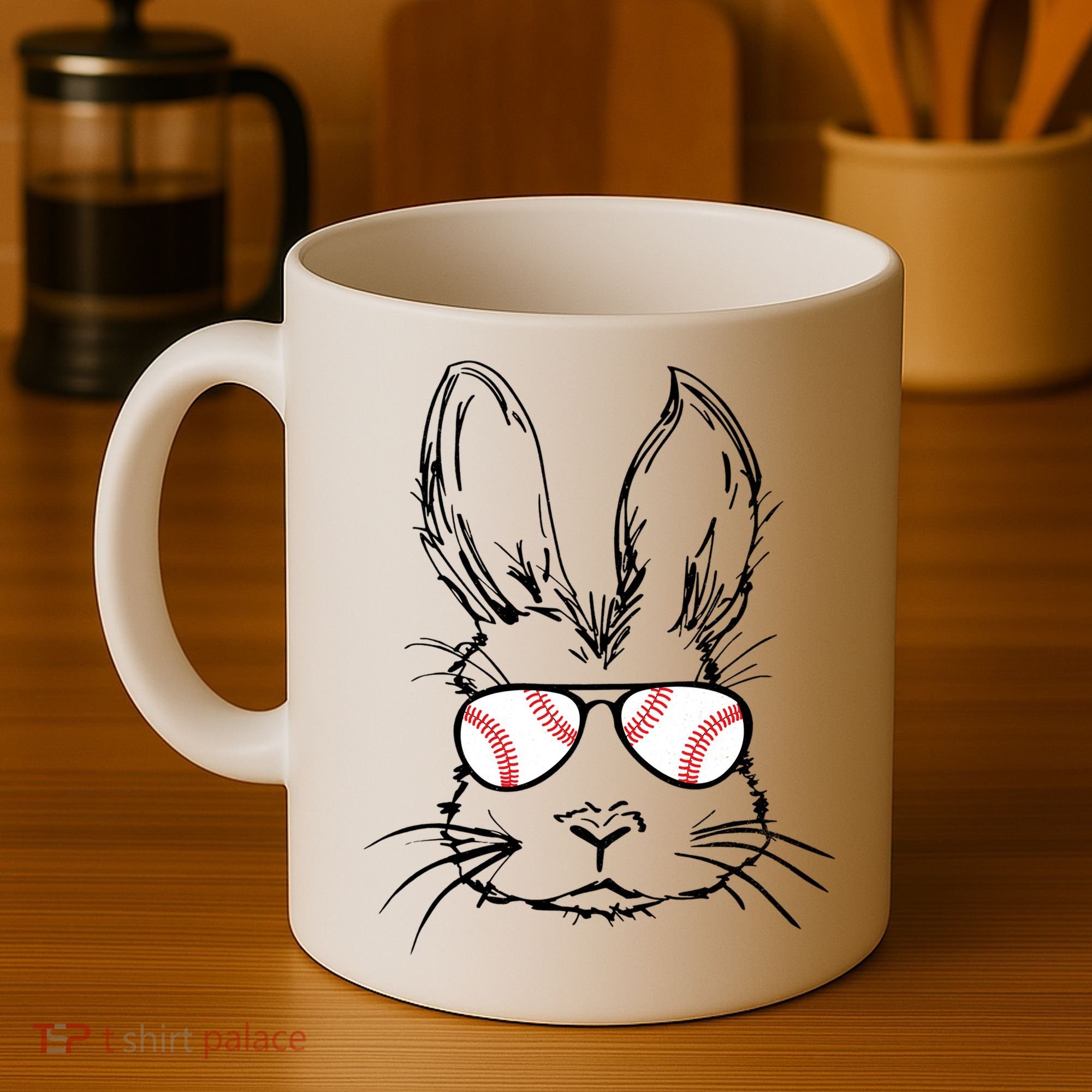 Bunny Face With Baseball Sunglasses Easter Day Gift Coffee Mug