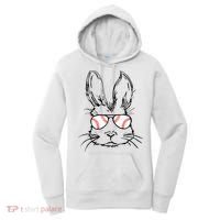 Bunny Face With Baseball Sunglasses Easter Day Gift Women's Hoodie thumb 0