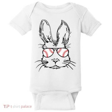 Bunny Face With Baseball Sunglasses Easter Day Gift Baby Bodysuit