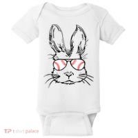 Bunny Face With Baseball Sunglasses Easter Day Gift Baby Bodysuit thumb 0