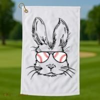 Bunny Face With Baseball Sunglasses Easter Day Gift Golf Towel thumb 1