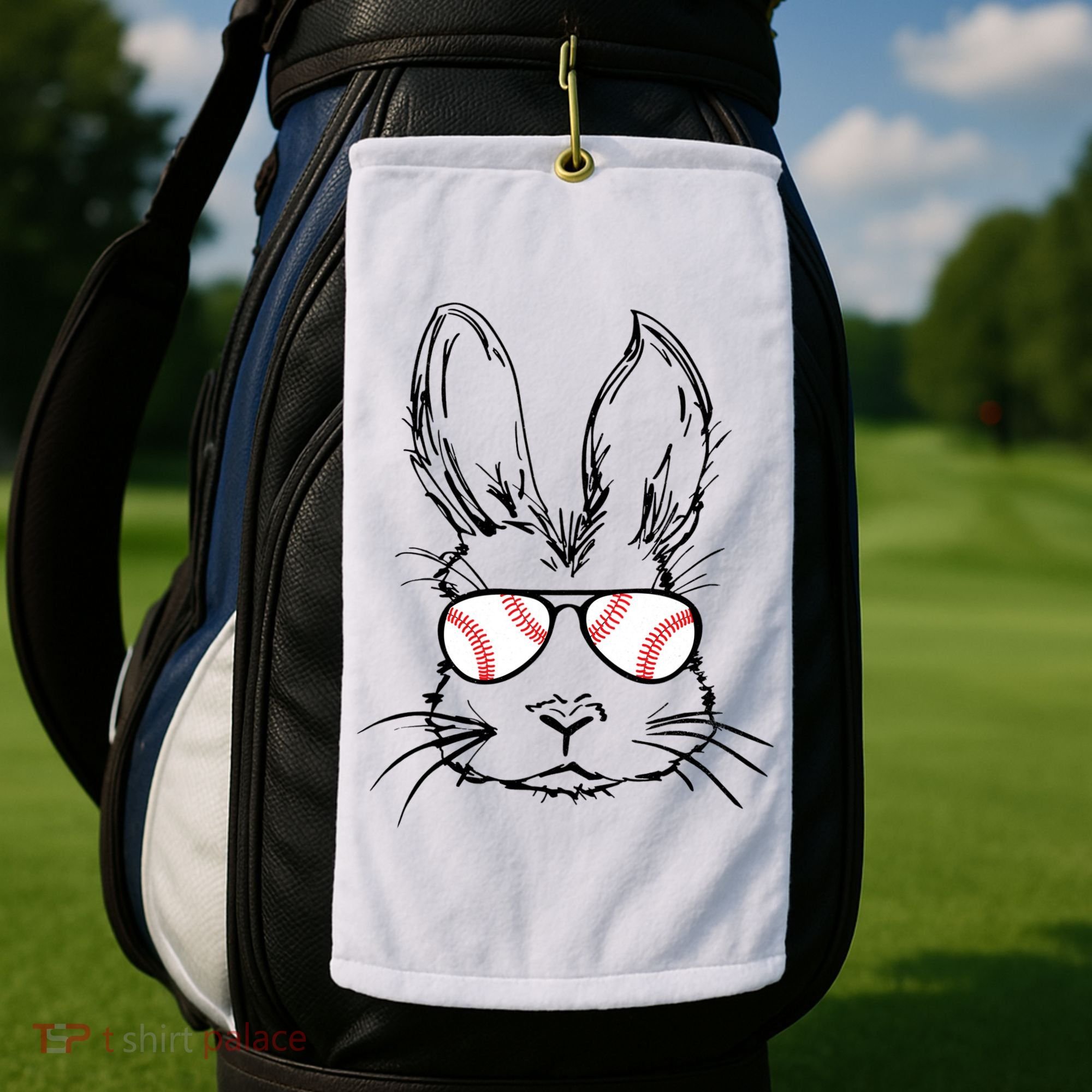 Bunny Face With Baseball Sunglasses Easter Day Gift Golf Towel