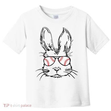 Bunny Face With Baseball Sunglasses Easter Day Gift Toddler T-Shirt