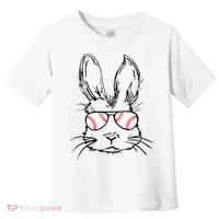 Bunny Face With Baseball Sunglasses Easter Day Gift Toddler T-Shirt thumb 0