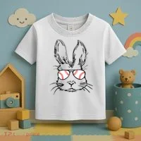 Bunny Face With Baseball Sunglasses Easter Day Gift Toddler T-Shirt thumb 3