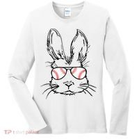 Bunny Face With Baseball Sunglasses Easter Day Gift Women's Long Sleeve Shirt thumb 0