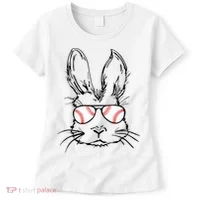 Bunny Face With Baseball Sunglasses Easter Day Gift Women's T-Shirt thumb 0