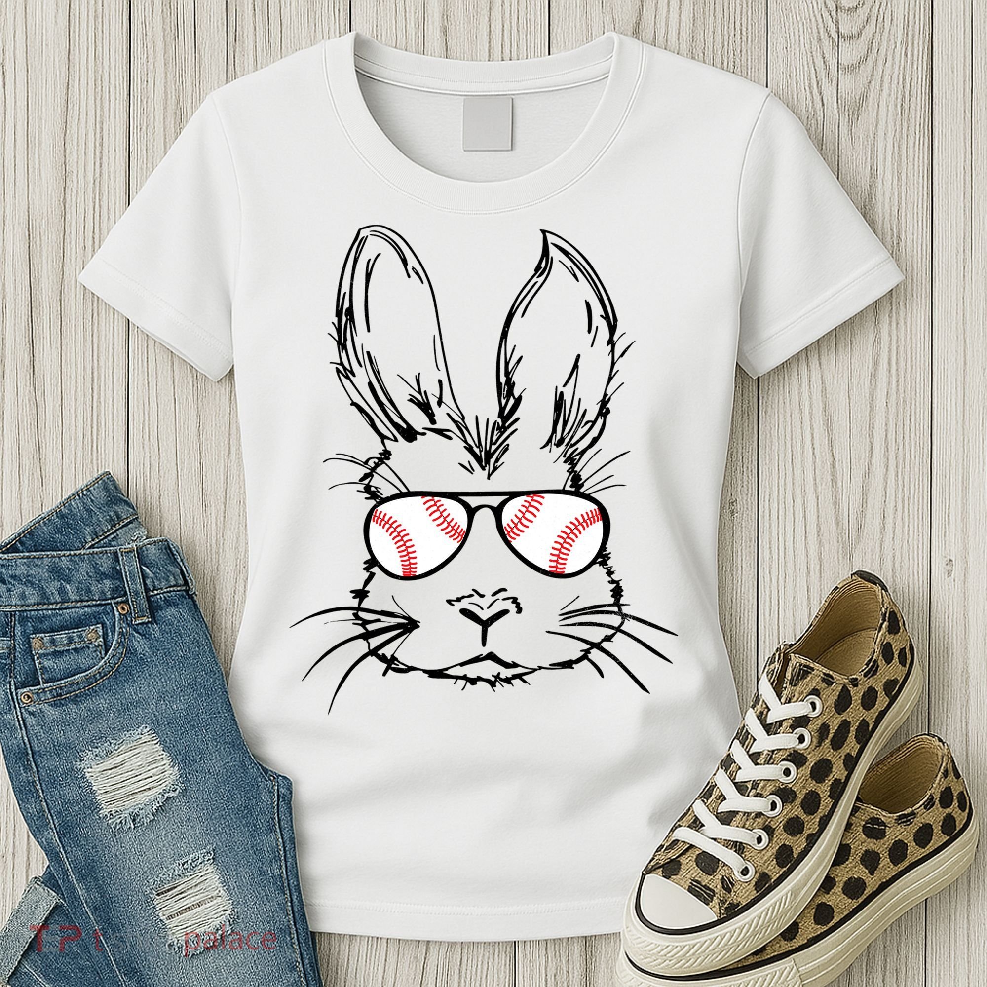 Bunny Face With Baseball Sunglasses Easter Day Gift Women's T-Shirt
