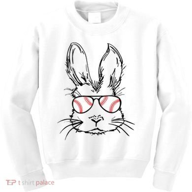 Bunny Face With Baseball Sunglasses Easter Day Gift Kids Sweatshirt
