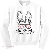 Bunny Face With Baseball Sunglasses Easter Day Gift Kids Sweatshirt thumb 0