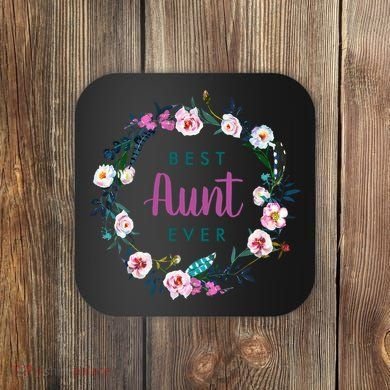 Boho Floral Wreath Best Aunt Ever Coaster