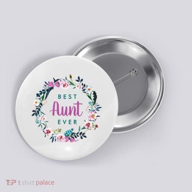 Boho Floral Wreath Best Aunt Ever Button