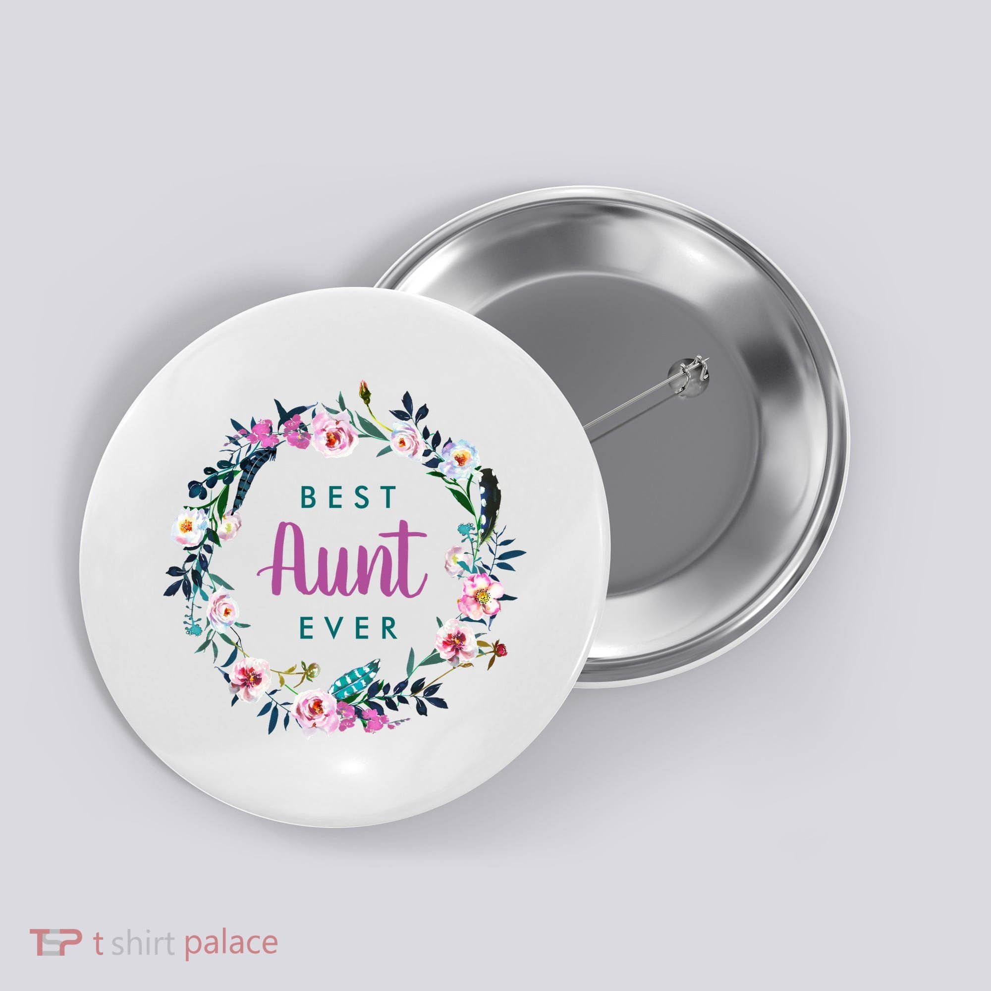 Boho Floral Wreath Best Aunt Ever Button