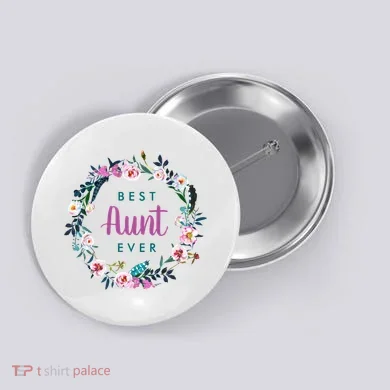 Boho Floral Wreath Best Aunt Ever Button