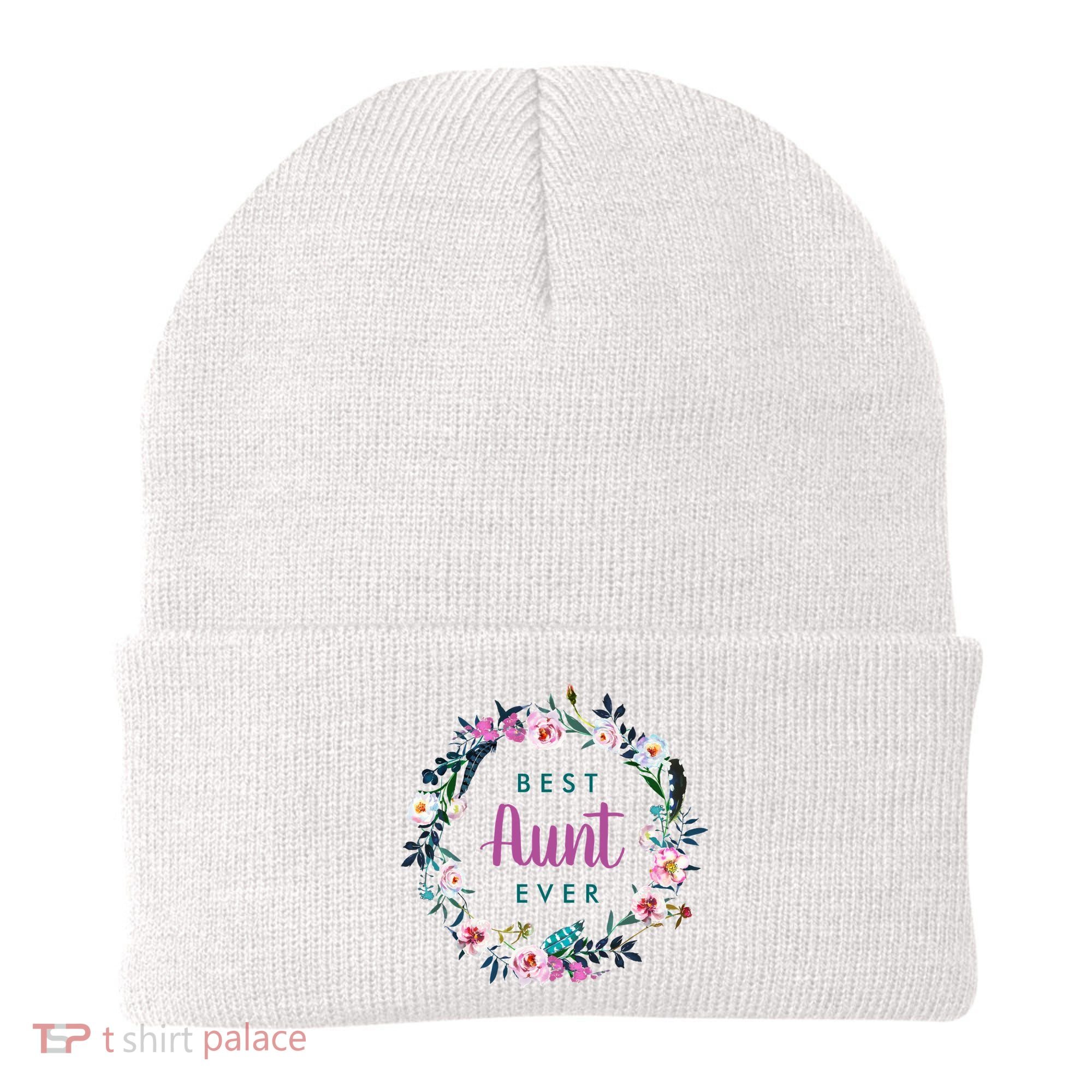 Boho Floral Wreath Best Aunt Ever Beanie