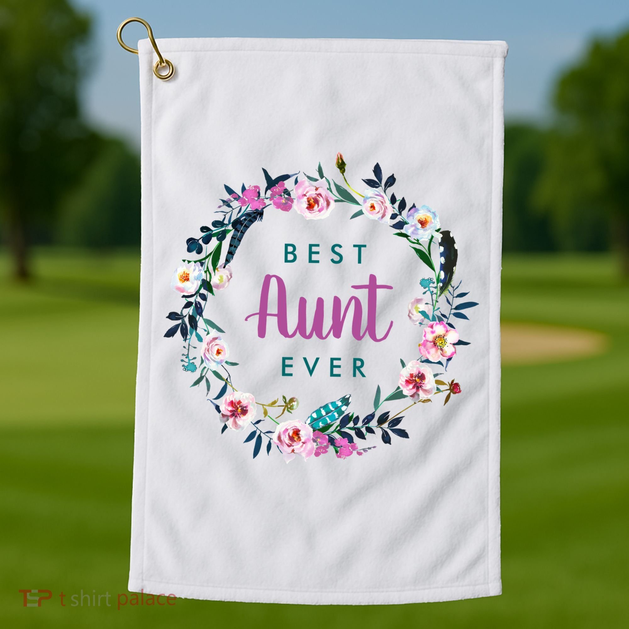 Boho Floral Wreath Best Aunt Ever Golf Towel