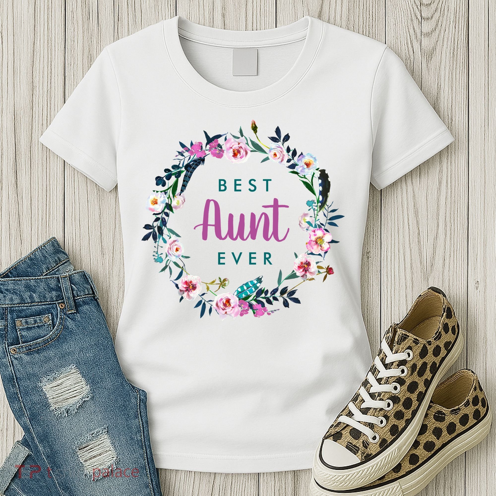 Boho Floral Wreath Best Aunt Ever Women's T-Shirt