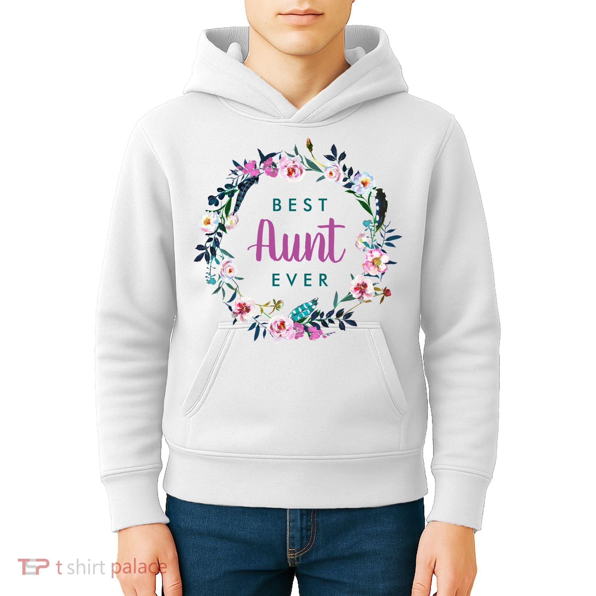 Boho Floral Wreath Best Aunt Ever Kids Hoodie