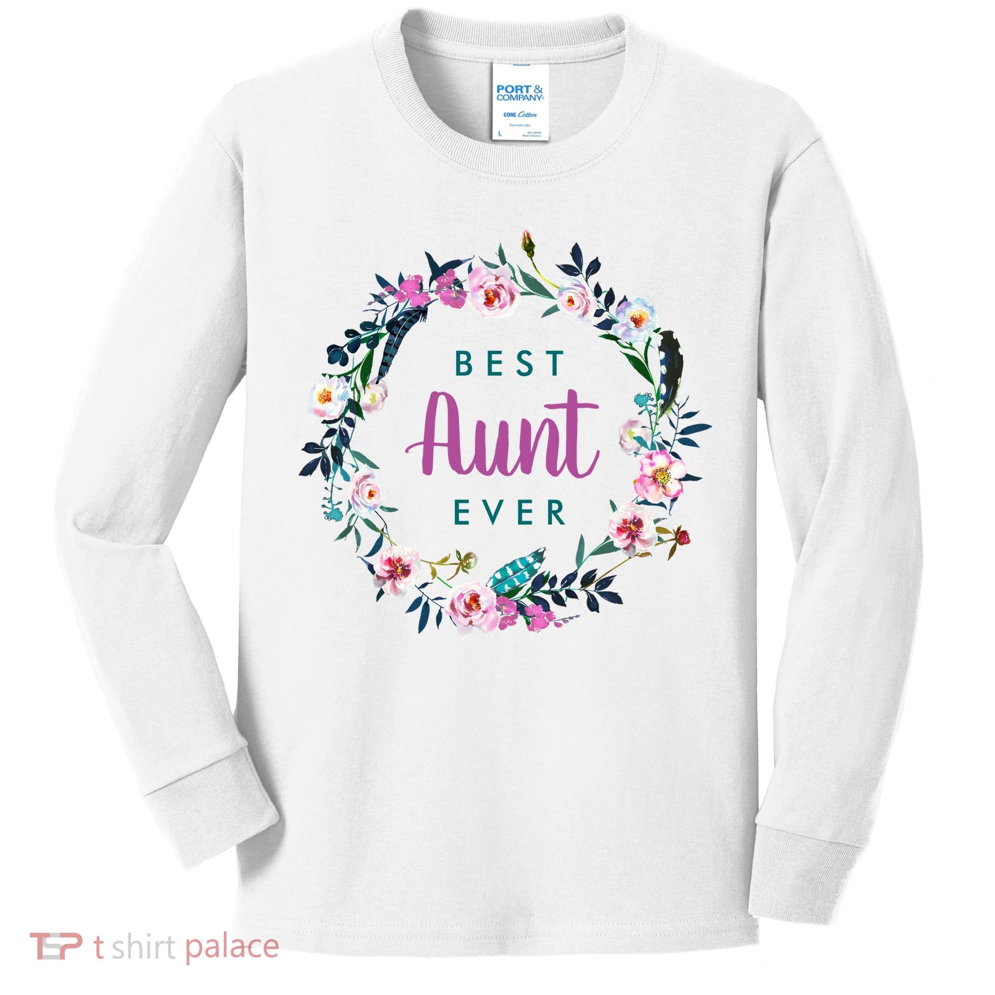 Boho Floral Wreath Best Aunt Ever Kids Long Sleeve Shirt