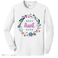Boho Floral Wreath Best Aunt Ever Kids Long Sleeve Shirt thumb 0