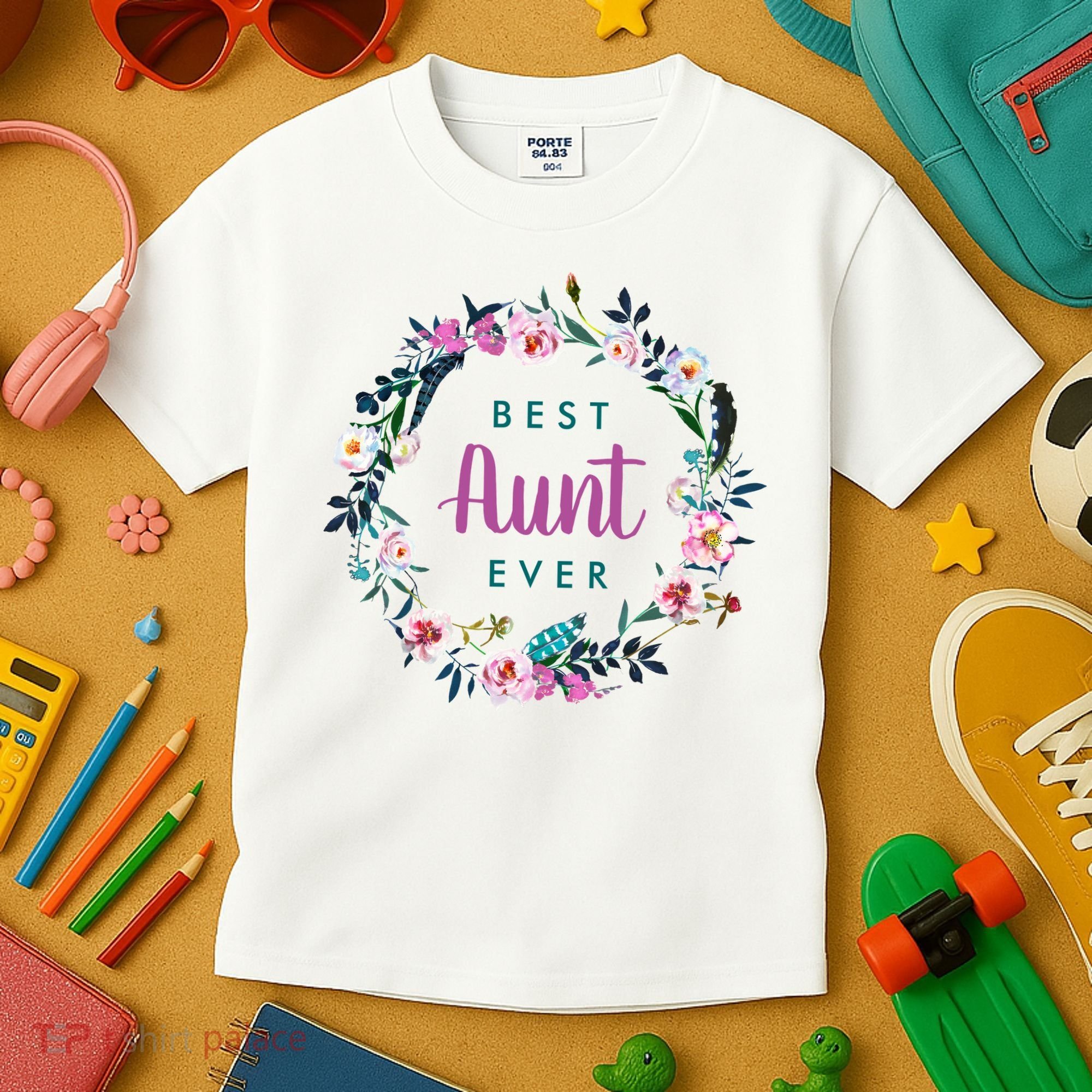 Boho Floral Wreath Best Aunt Ever Kids T-Shirt