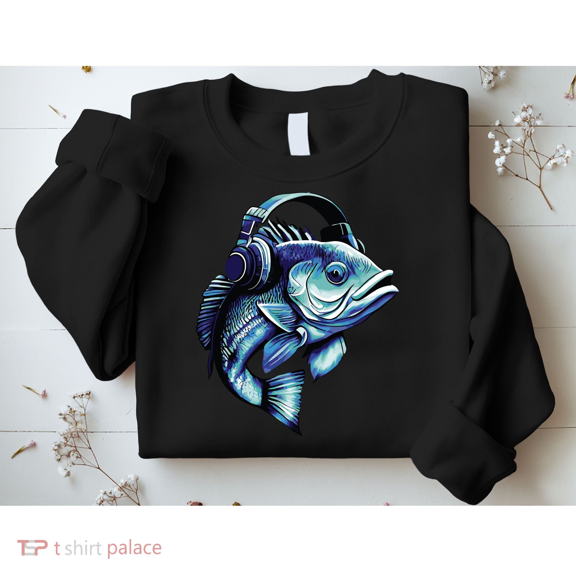 Bass Fish Wearing Headphones Sweatshirt