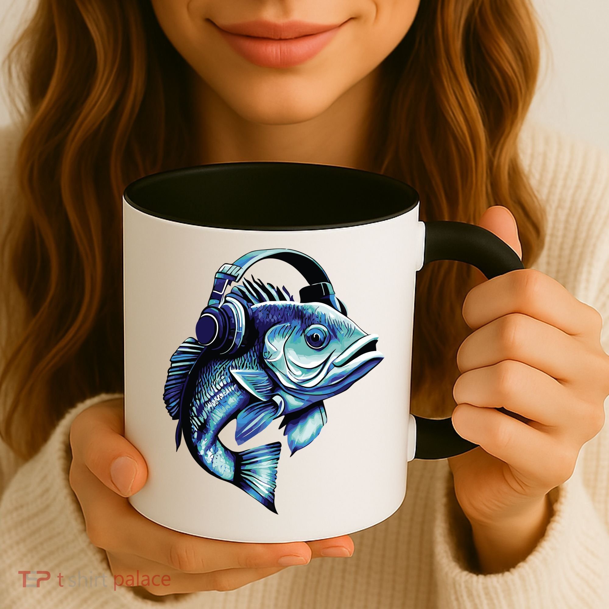 Bass Fish Wearing Headphones Coffee Mug