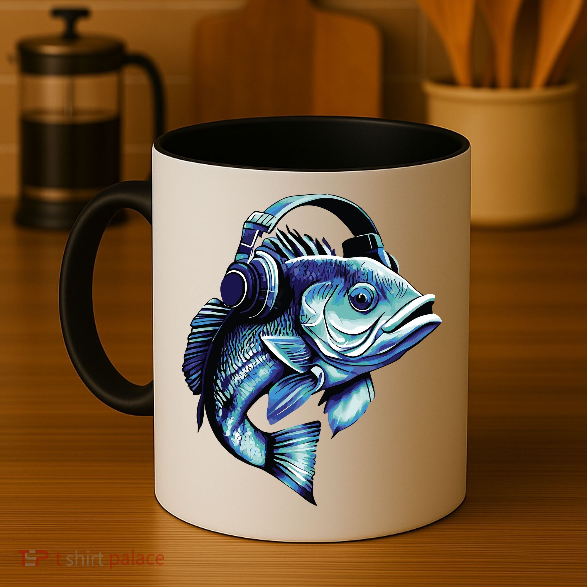 Bass Fish Wearing Headphones Coffee Mug
