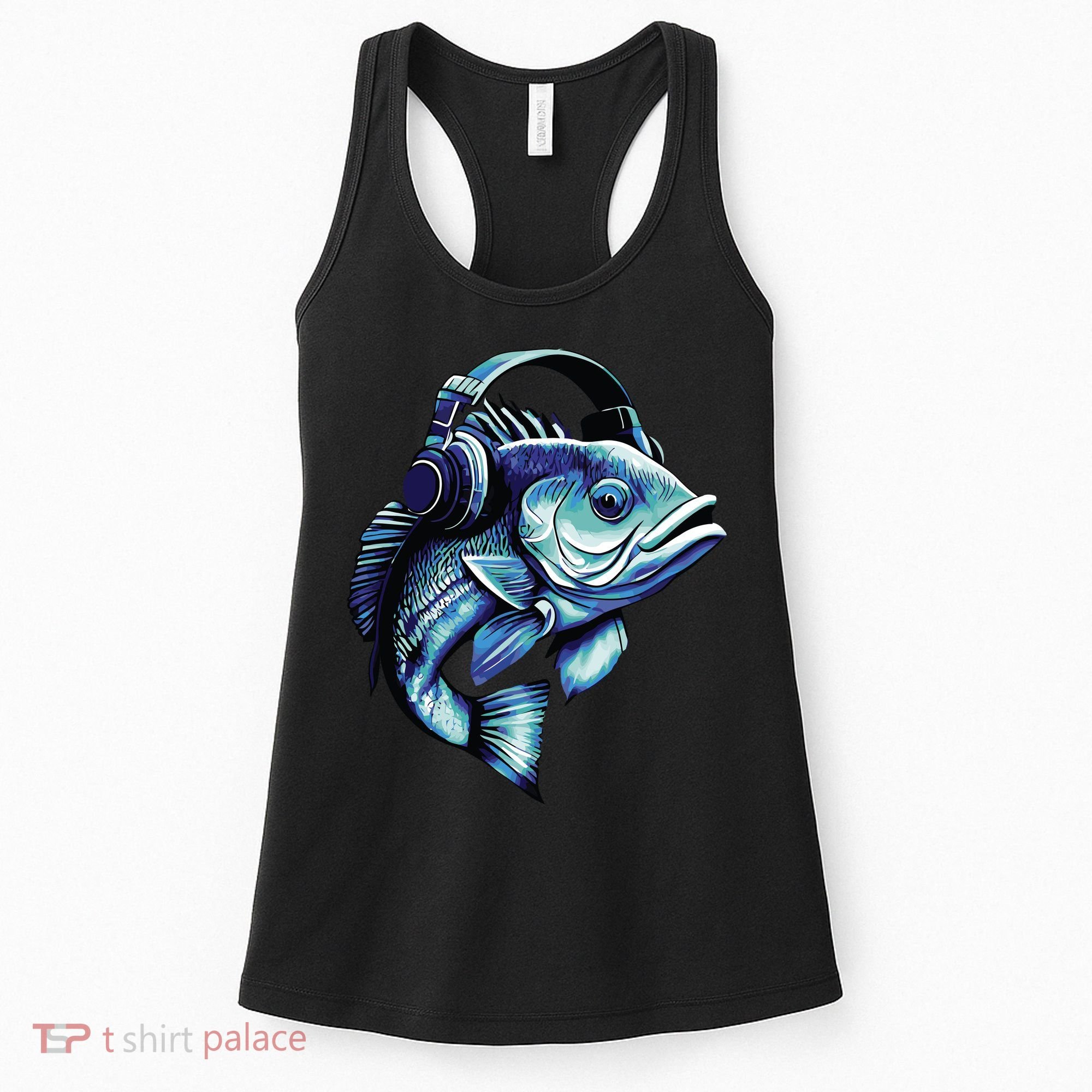 Bass Fish Wearing Headphones Women's Tank Top