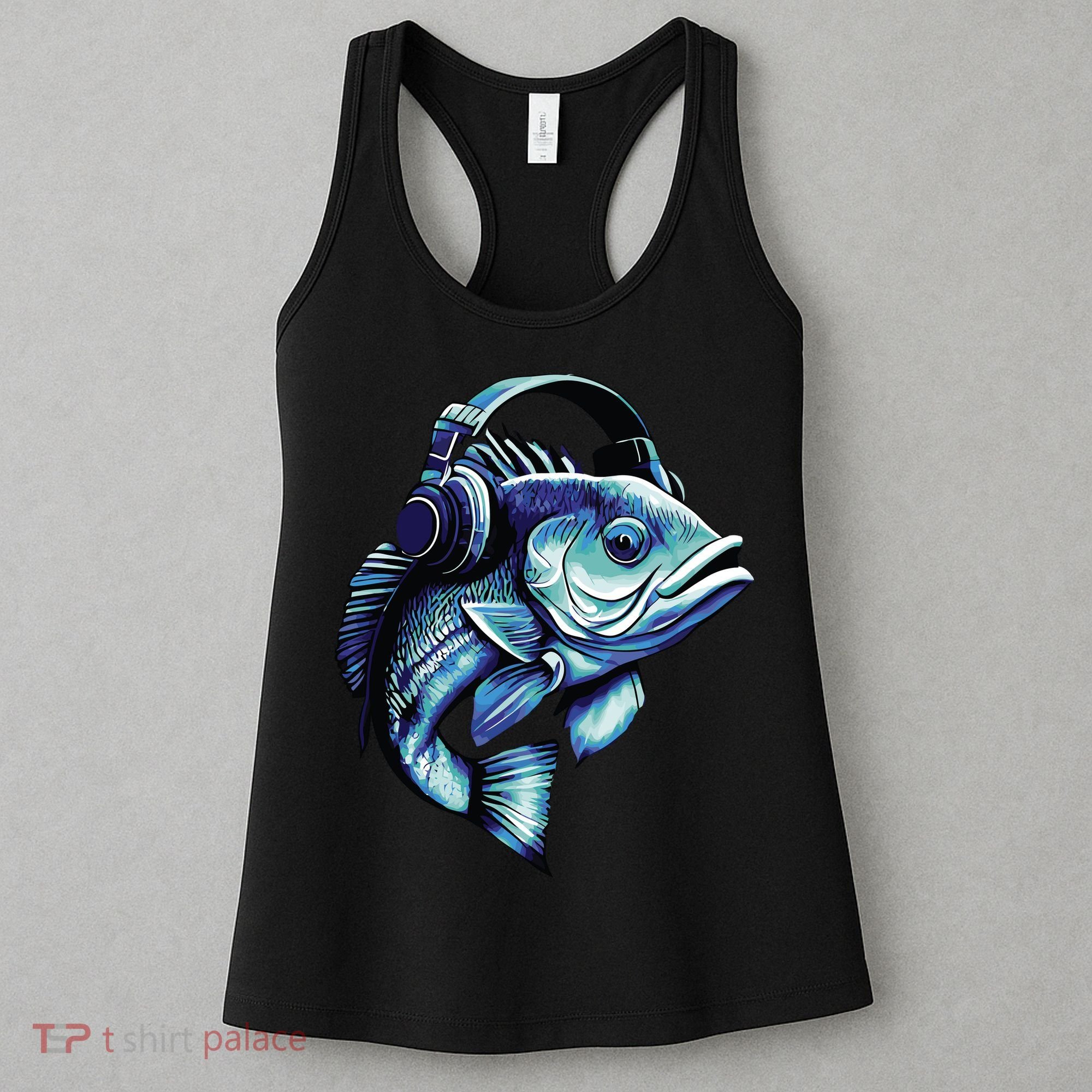 Bass Fish Wearing Headphones Women's Tank Top