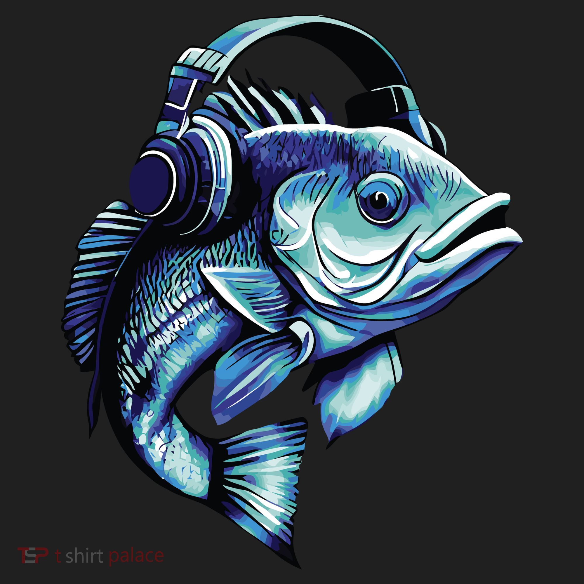 Bass Fish Wearing Headphones Hat