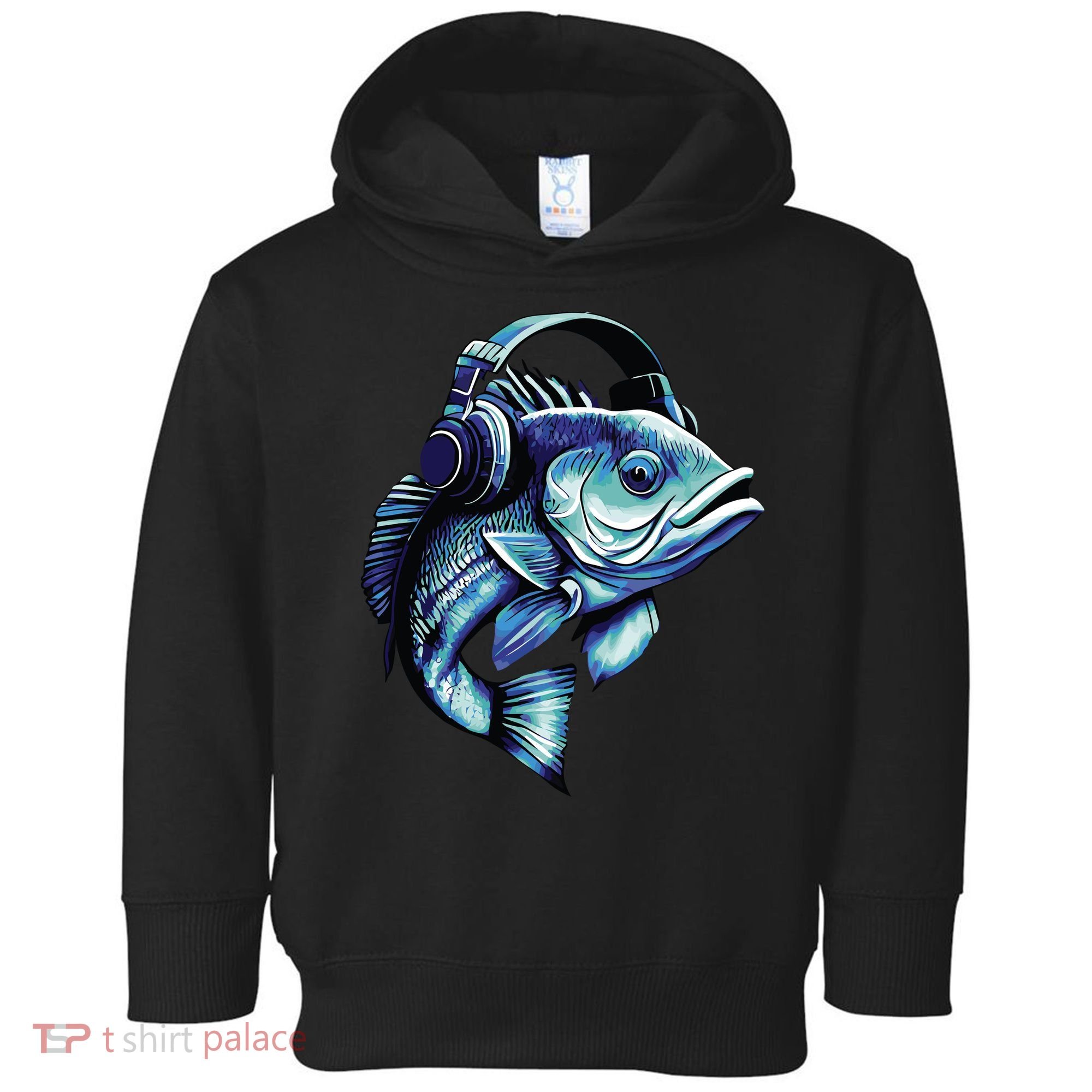Bass Fish Wearing Headphones Toddler Hoodie