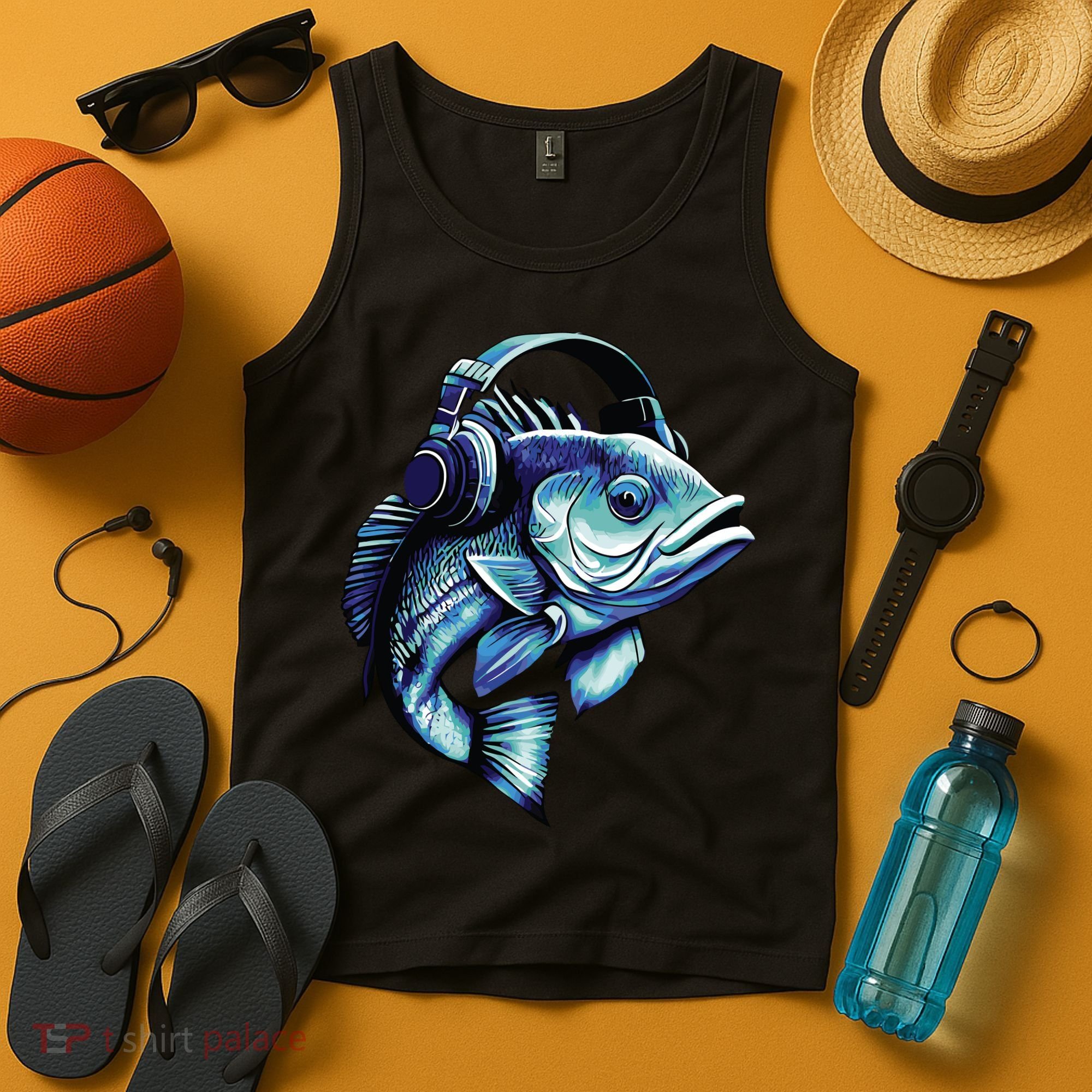 Bass Fish Wearing Headphones Tank Top