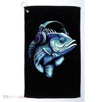 Bass Fish Wearing Headphones Golf Towel thumb 0