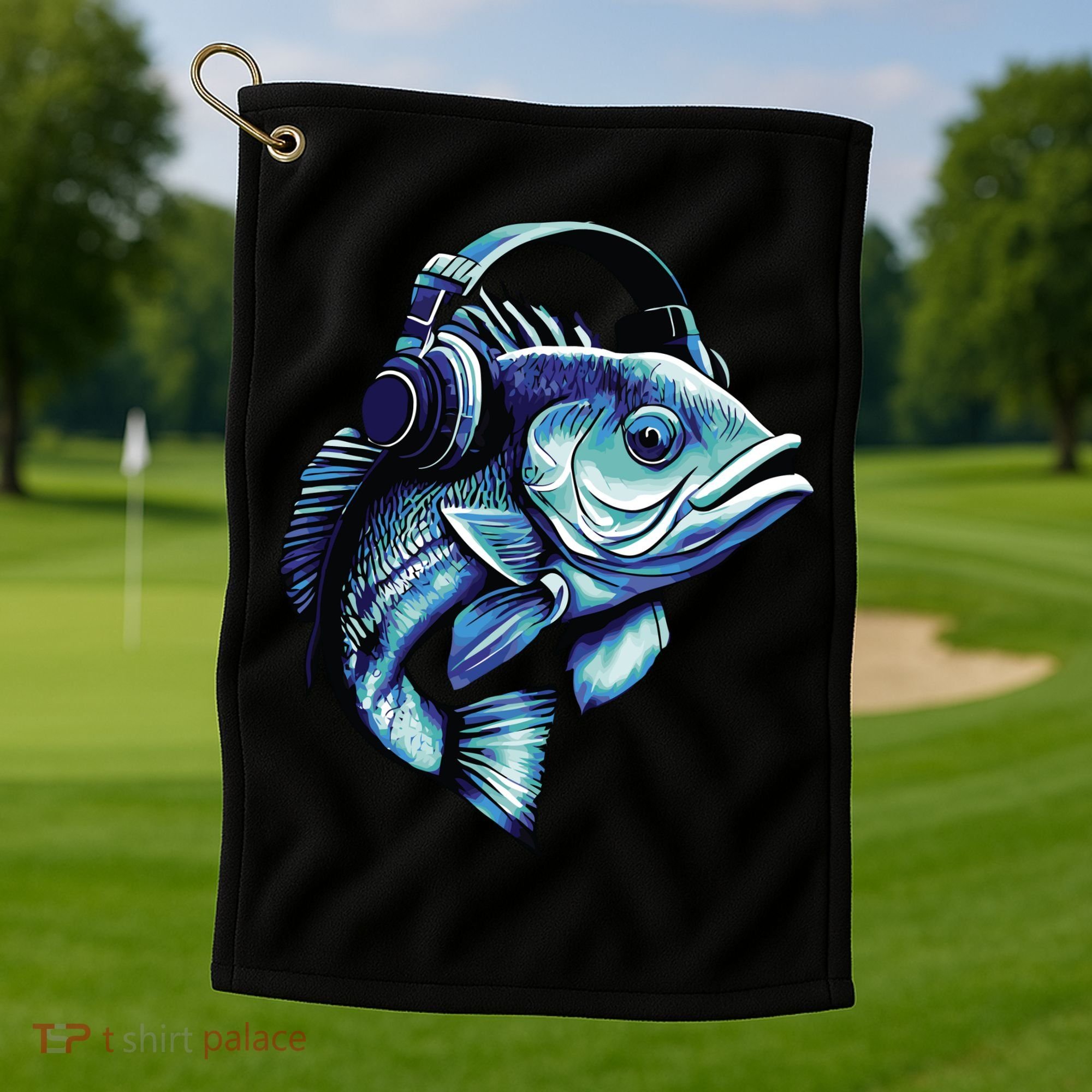 Bass Fish Wearing Headphones Golf Towel