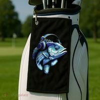 Bass Fish Wearing Headphones Golf Towel thumb 2