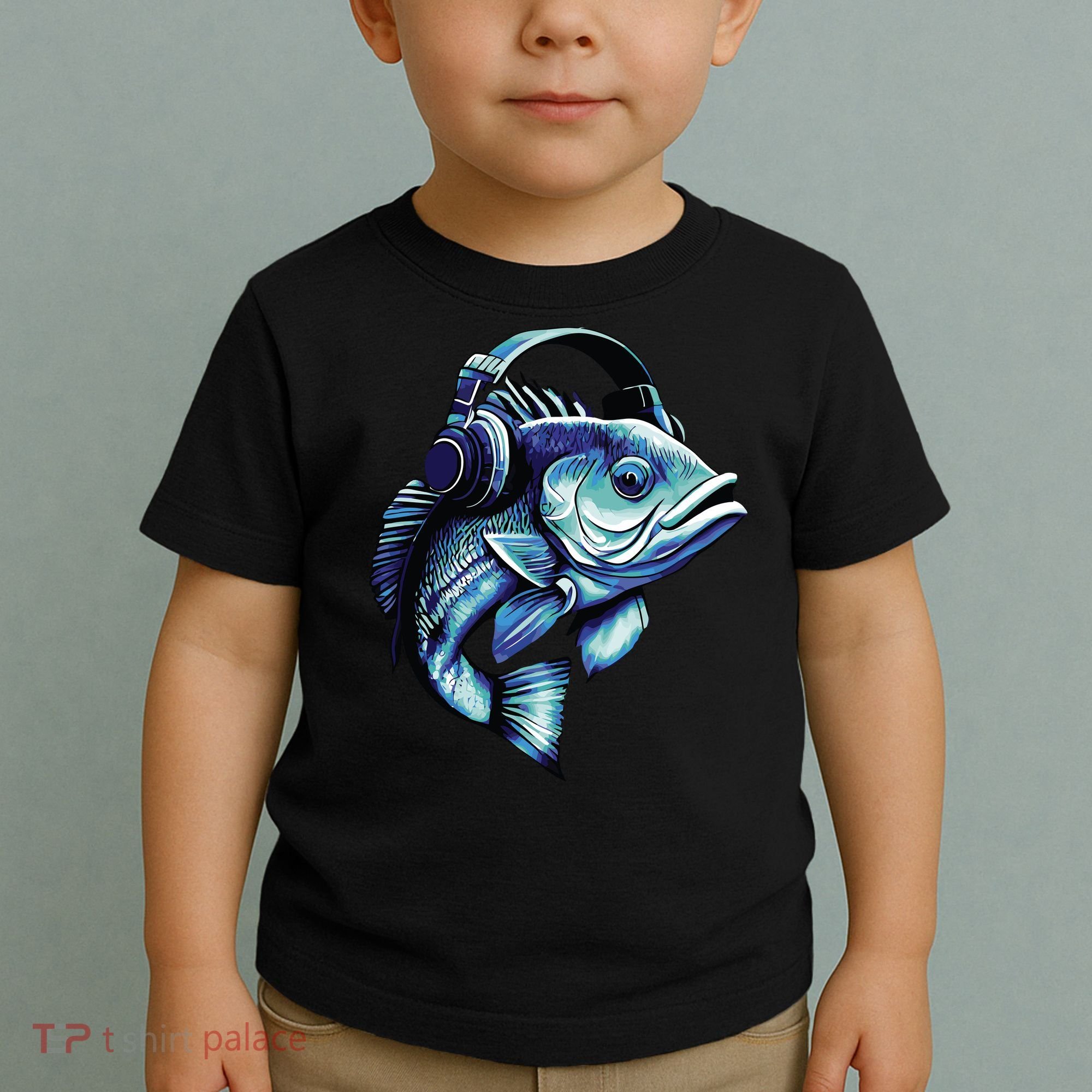 Bass Fish Wearing Headphones Toddler T-Shirt