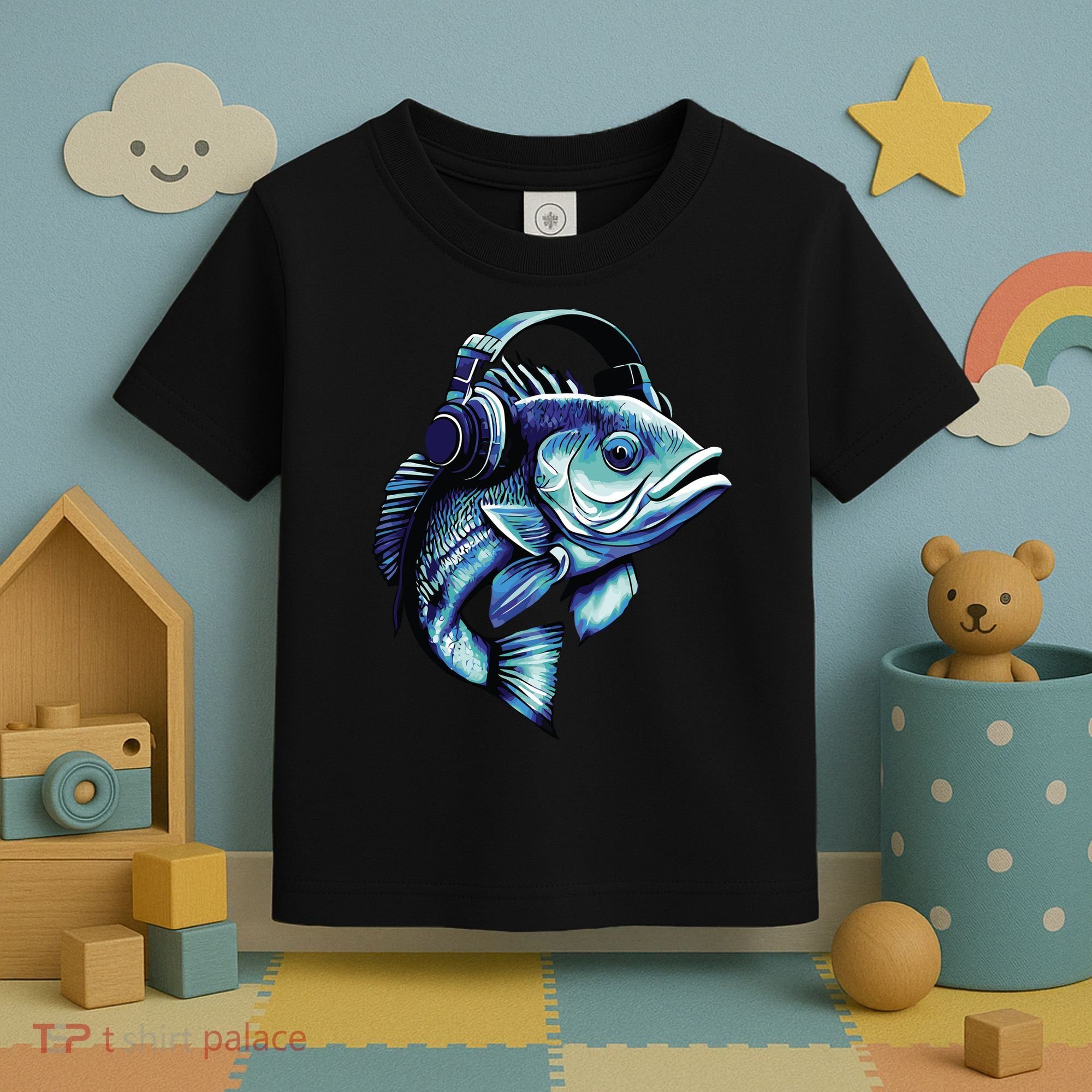 Bass Fish Wearing Headphones Toddler T-Shirt